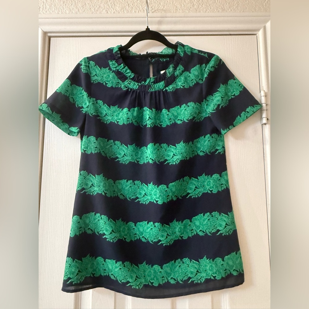 J. Crew Navy and Green Striped Top